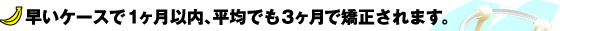 早いケースで1ヶ月以内、平均でも3ヶ月で矯正されます。