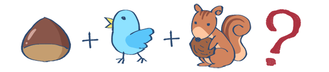 クリとトリとリスのイラストにイコールの結果が「?」になっているイラスト