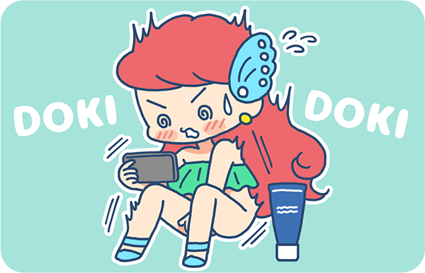ミアがドキドキしながらクリオナしているイラスト