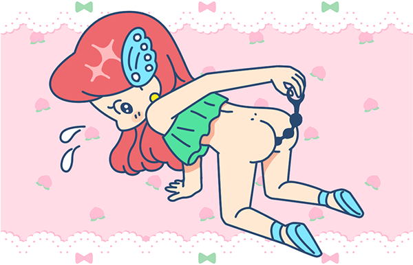 四つん這いで、肛門にアナルビーズを挿れようとしているミアのイラスト