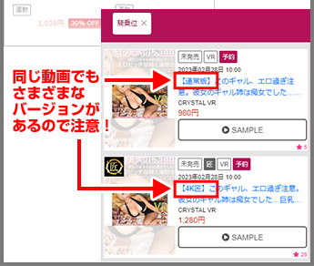 STEP3 同じ動画でもさまざまなバージョン違いがあるので注意!
