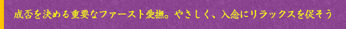 成否を決める重要なファースト愛撫。
やさしく、入念にリラックスを促そう