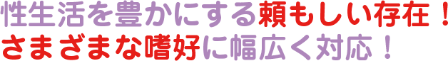 性生活を豊かにする頼もしい存在!さまざまな嗜好に幅広く対応!