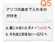 Q5 アソコの奥まで入れるのが好き a.奥じゃないと駄目→TypeBへ b.それほど好まない→Q10へ